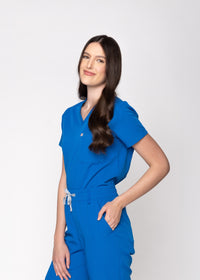 Rose One-Pocket Womens Royal Blue Scrub Top